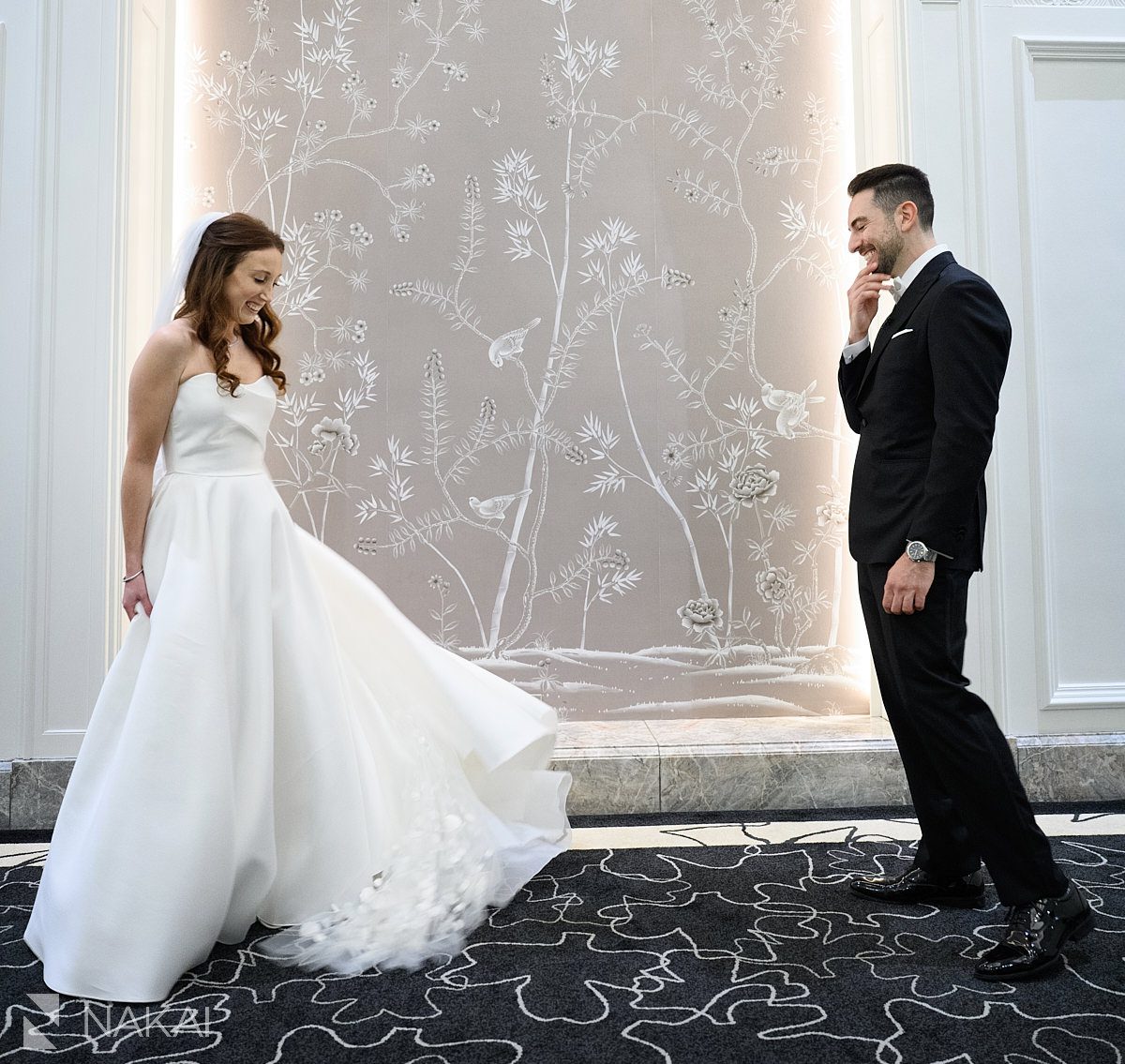 first look Four Seasons Hotel Chicago Wedding photo 