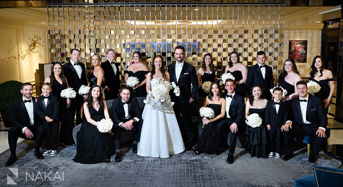 bridal party lobby Four Seasons hotel Chicgao wedding photo