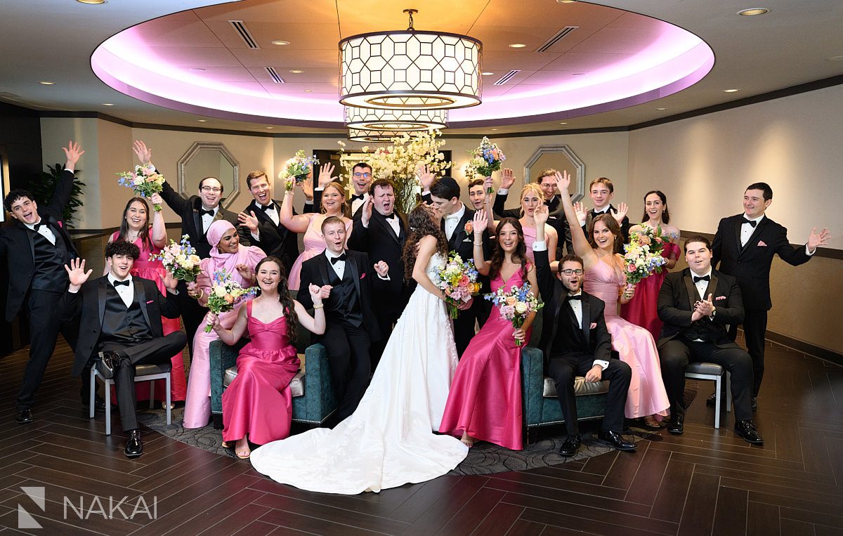 Ravinia Green Country Club Wedding indoor bridal party photo cheering