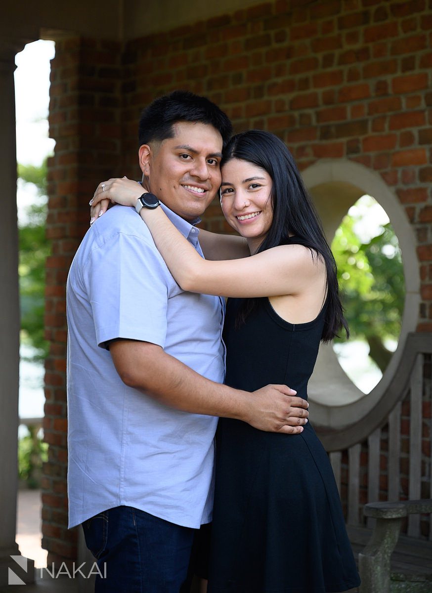 couple in english walled garden for Chicago botanic gardens proposal photos