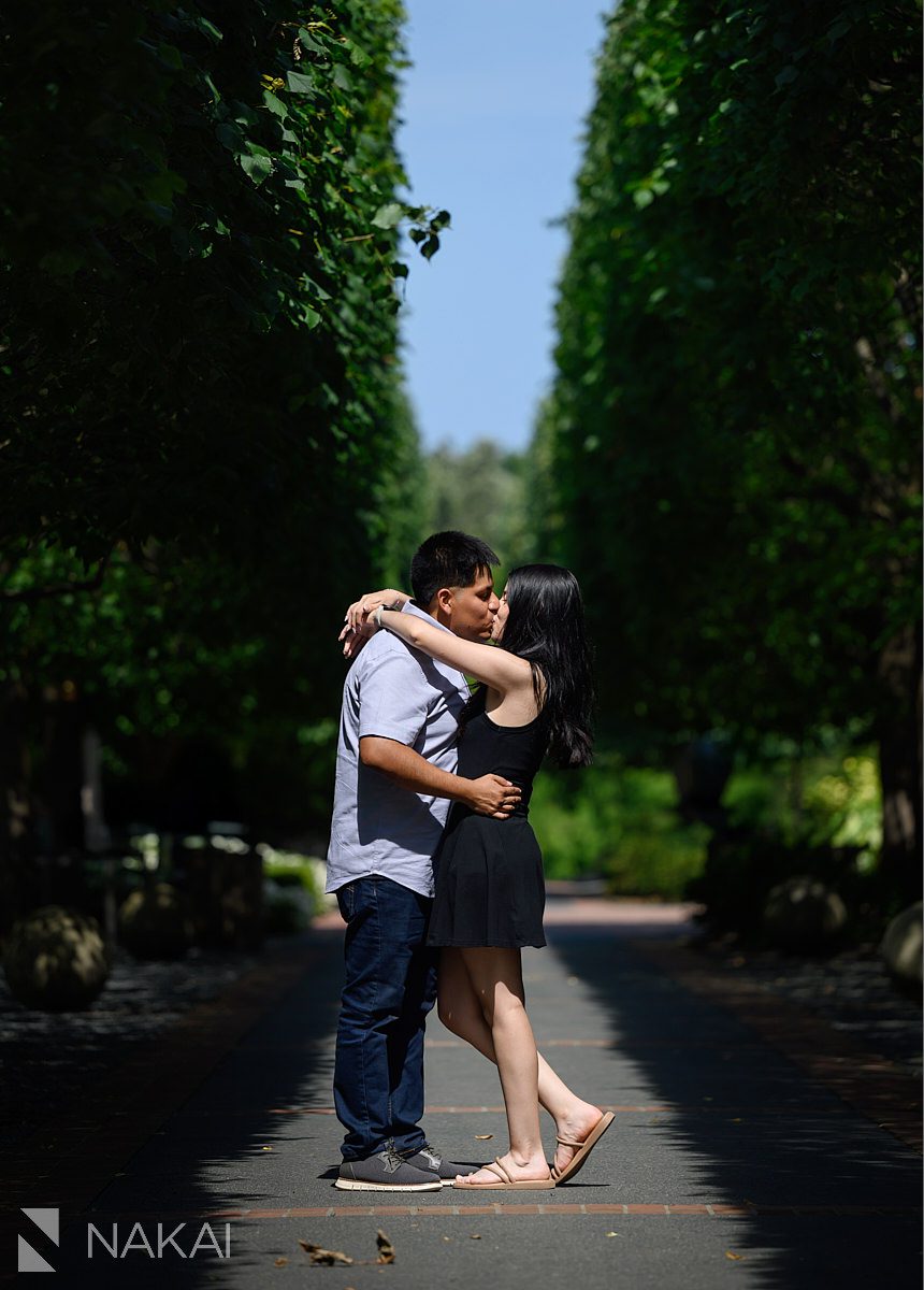 kiss down walkway in Chicago botanic garden