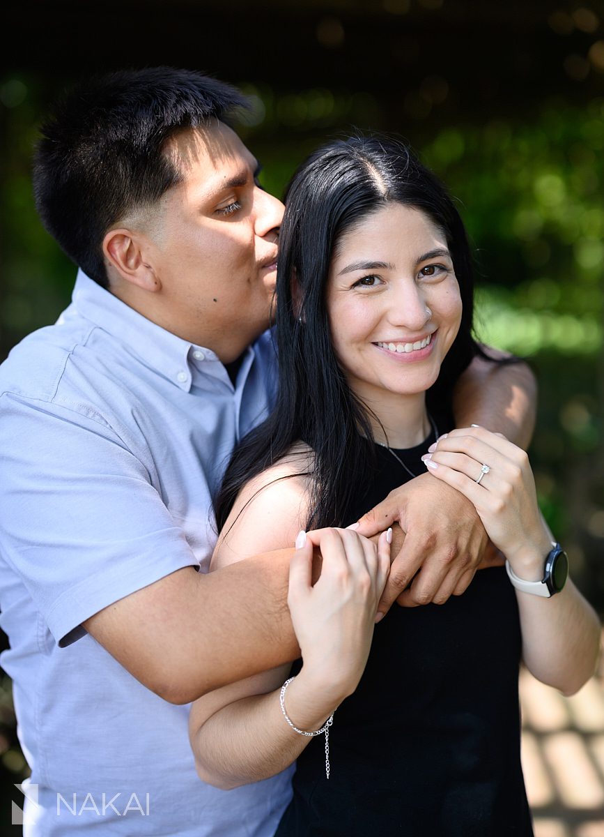 kiss on forehead in english walled garden for Chicago botanic gardens proposal photos
