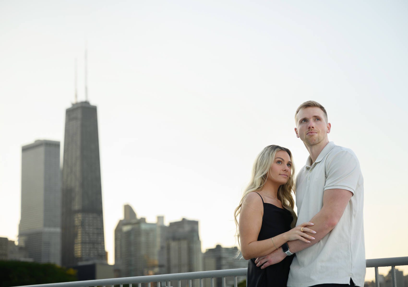 navy pier proposal surprise photos with Chicago skyline