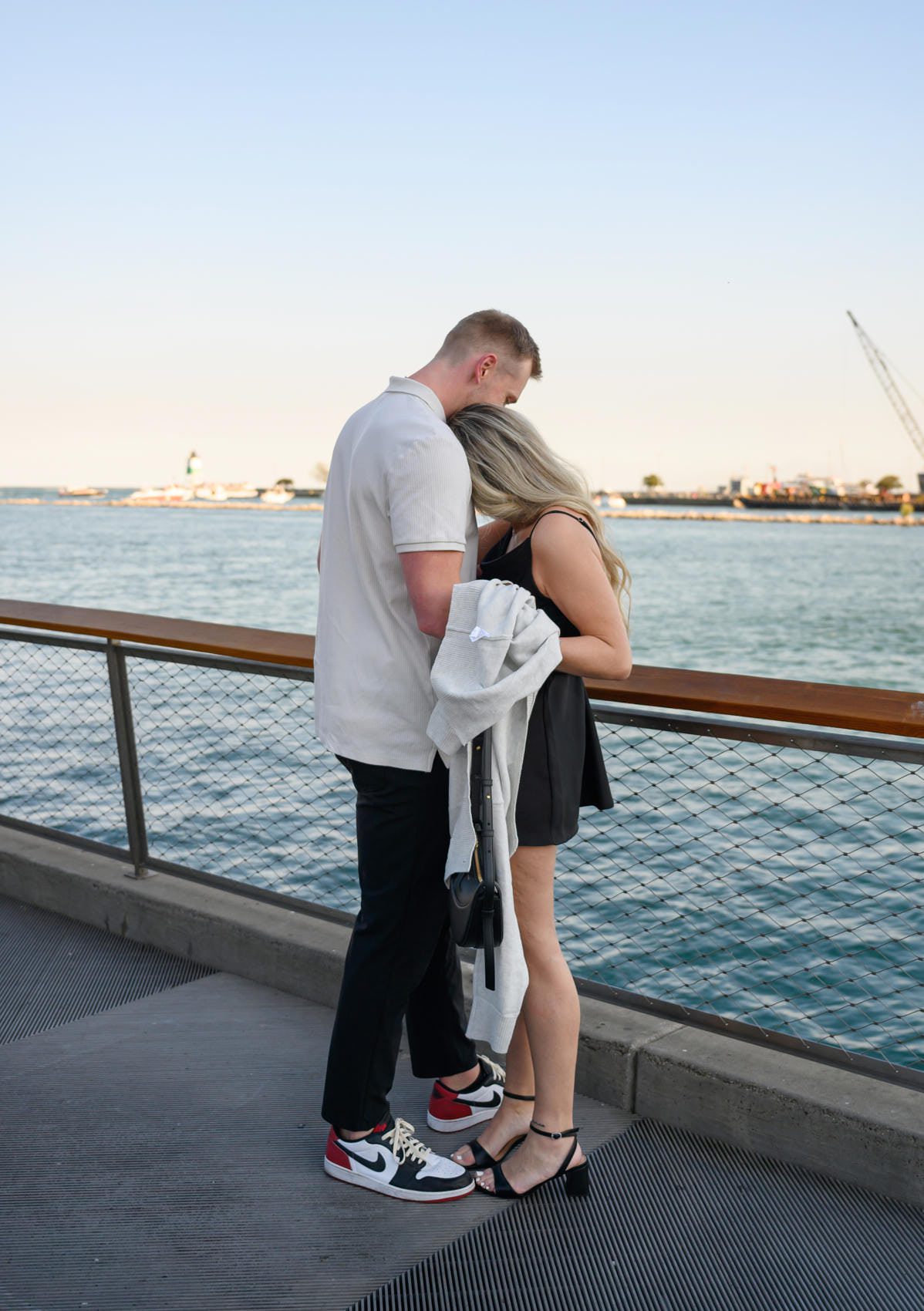 surprise navy pier proposal overwhelmed with emotion hug