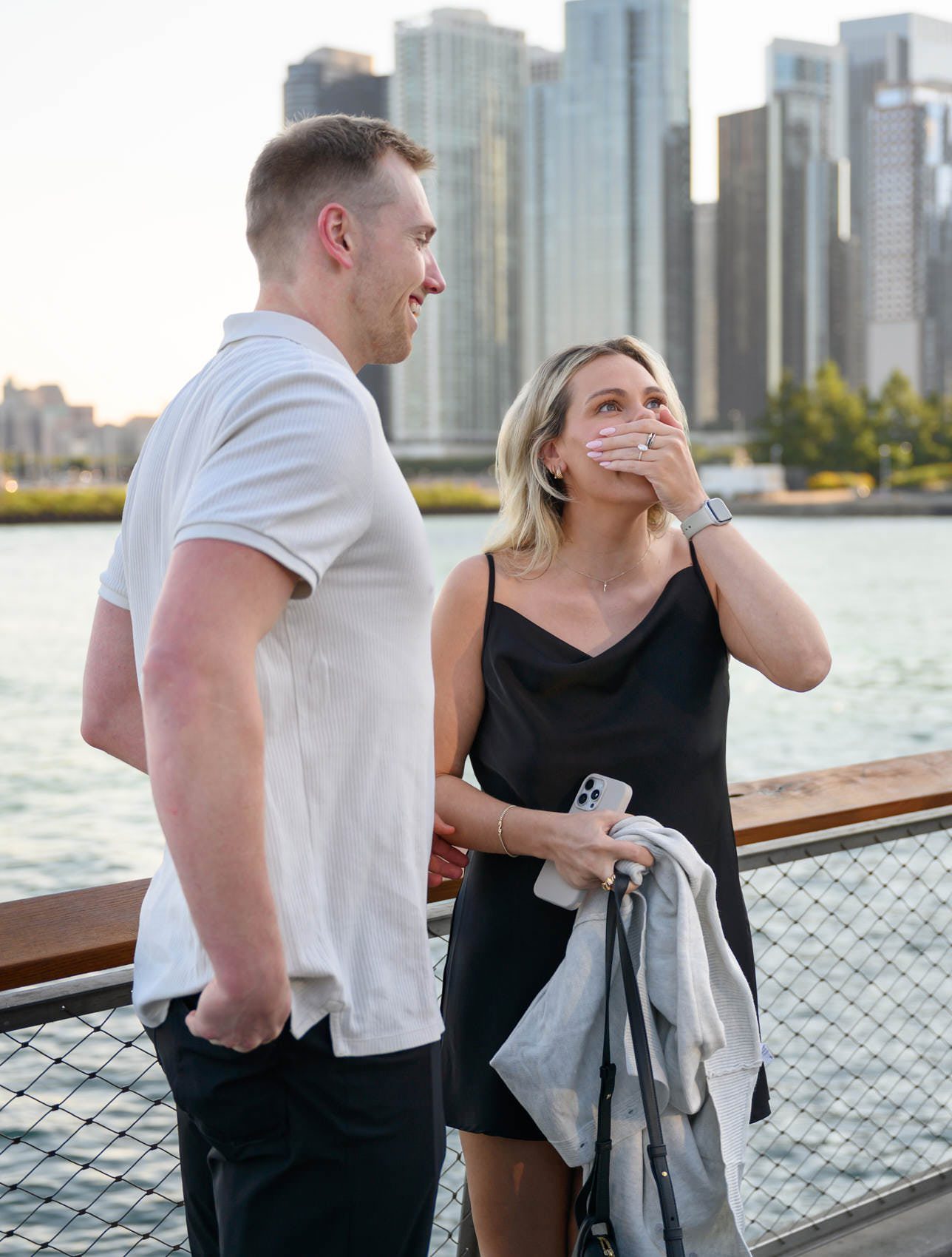 family surprise navy pier proposal photos