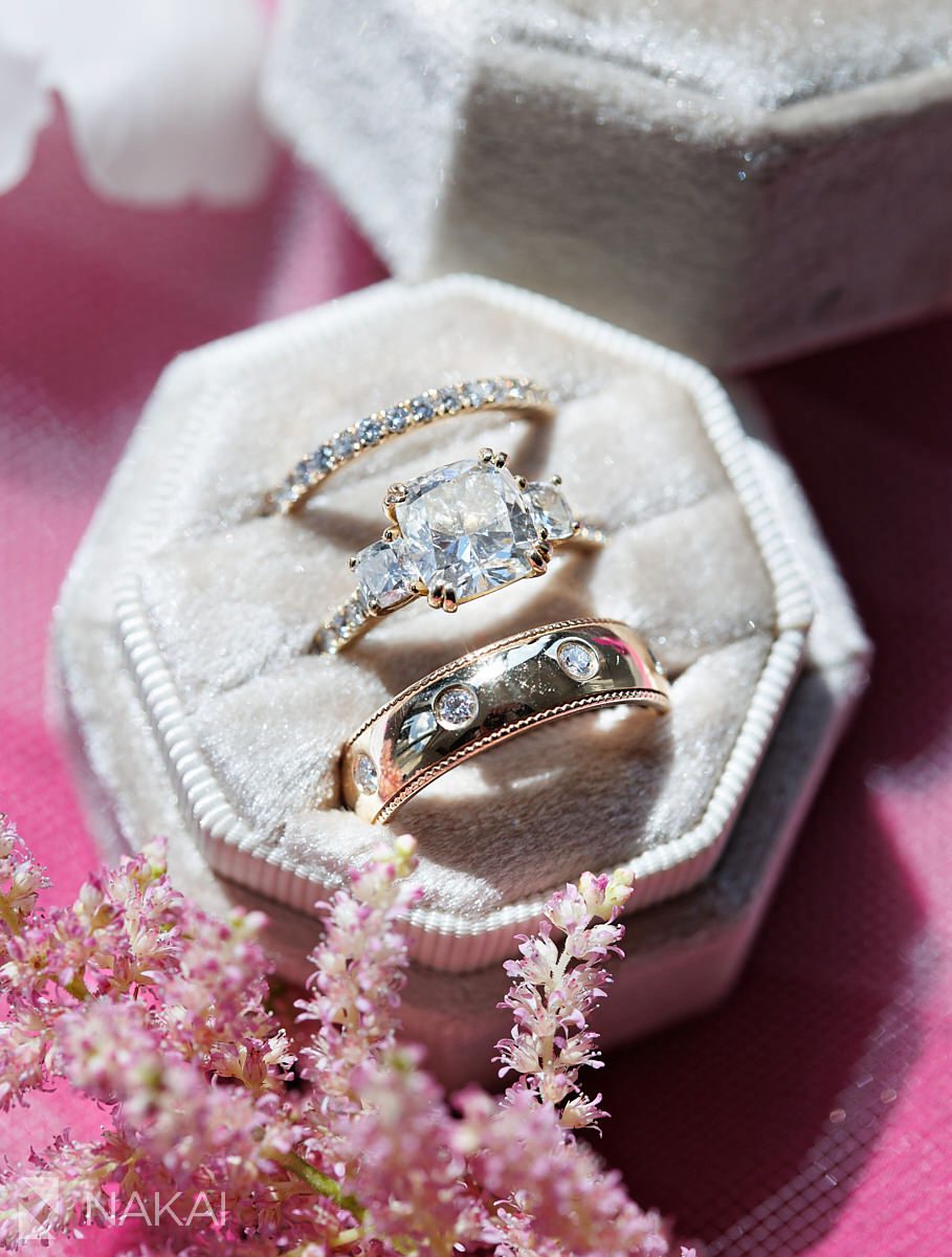 pink wedding color details chicago close up of rings