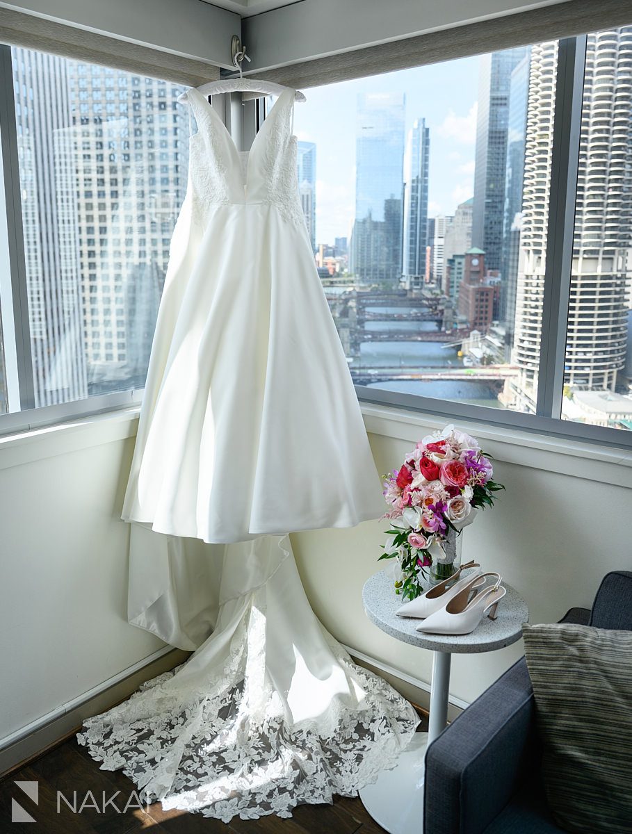 royal sonesta downtown wedding chicago dress overlooking river