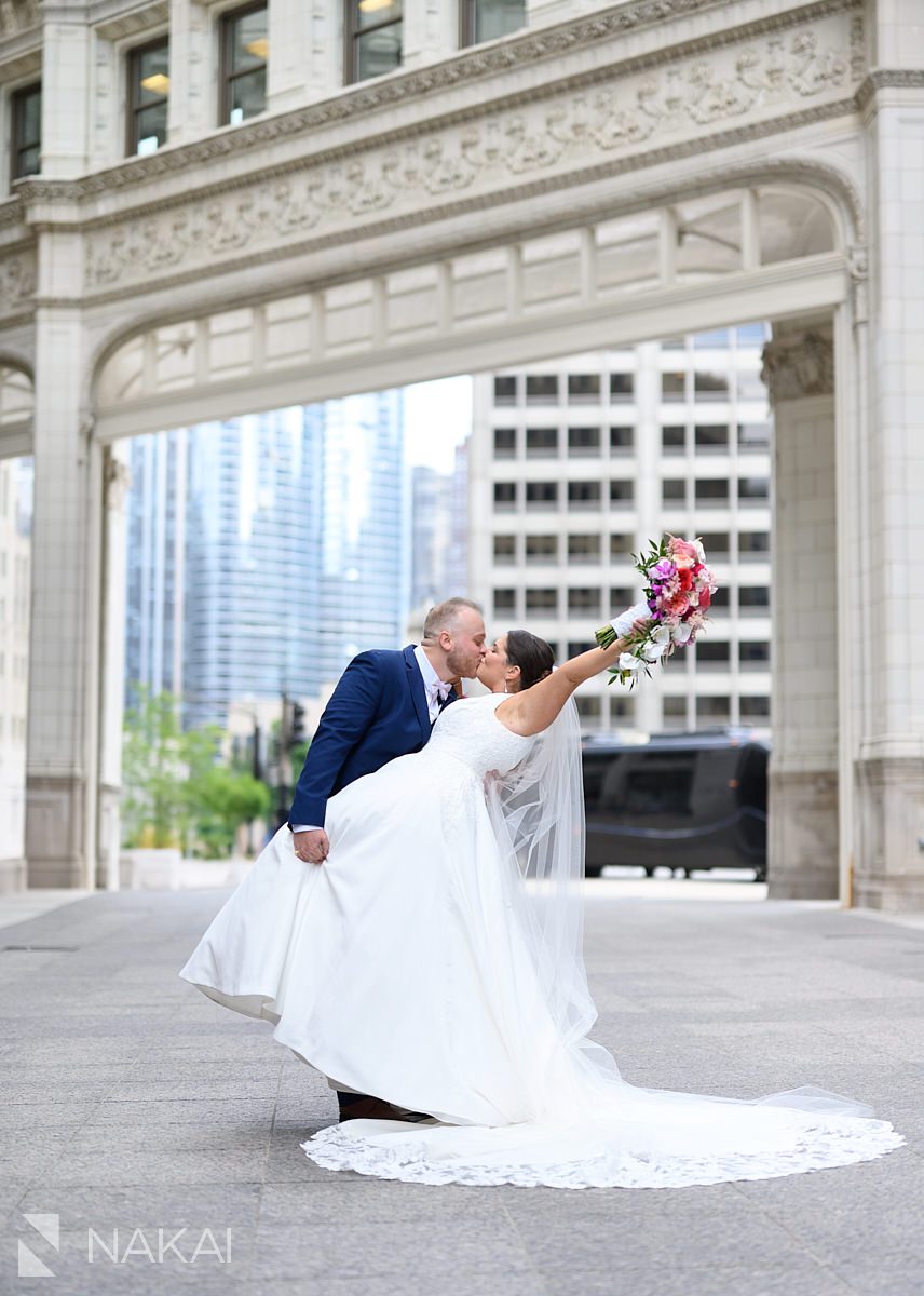 wrigley building chicago wedding bride and groom
