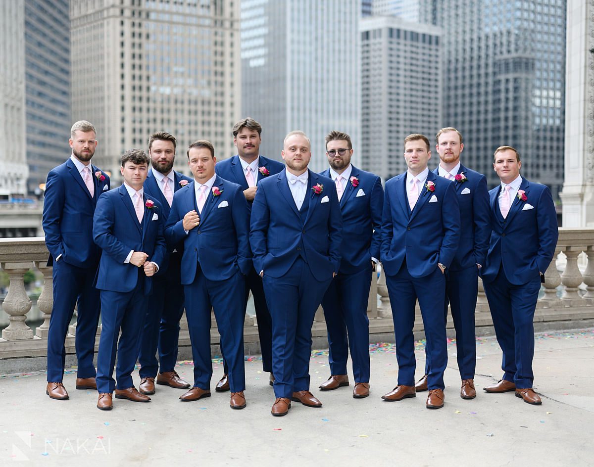 wrigley building wedding pictures groomsmen