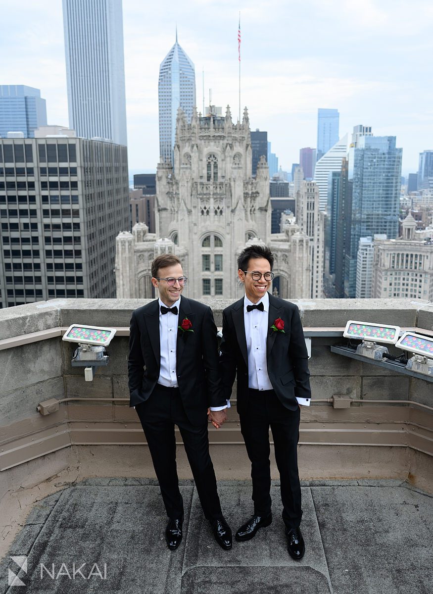 same sex marriage chicago rooftop intercontinental chicago magnificent mile two grooms