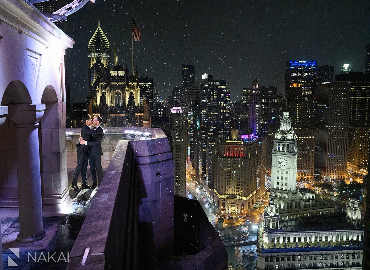 rooftop intercontinental chicago magnificent mile same sex marriage two grooms kissing