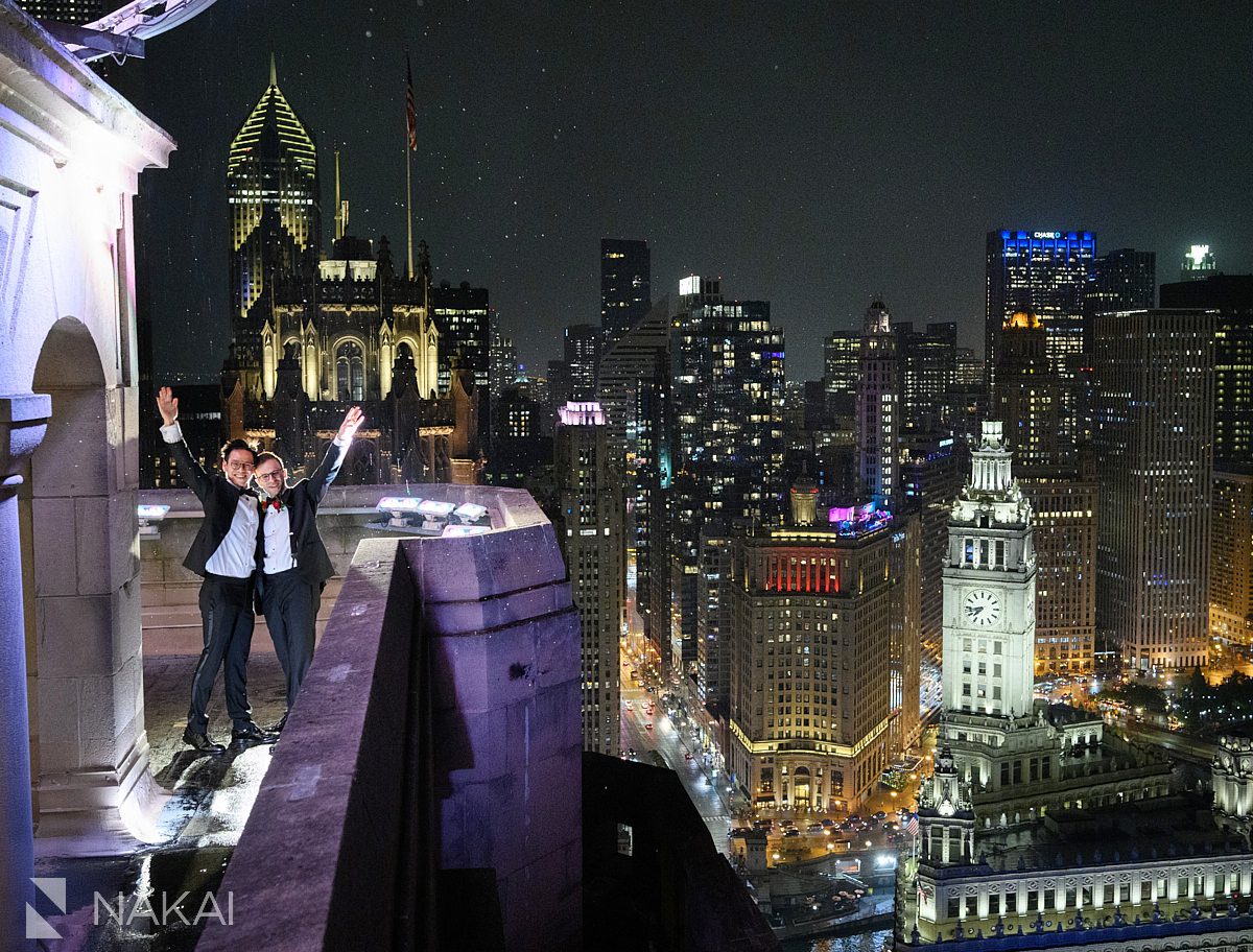 rooftop intercontinental chicago magnificent mile same sex marriage two grooms cheering