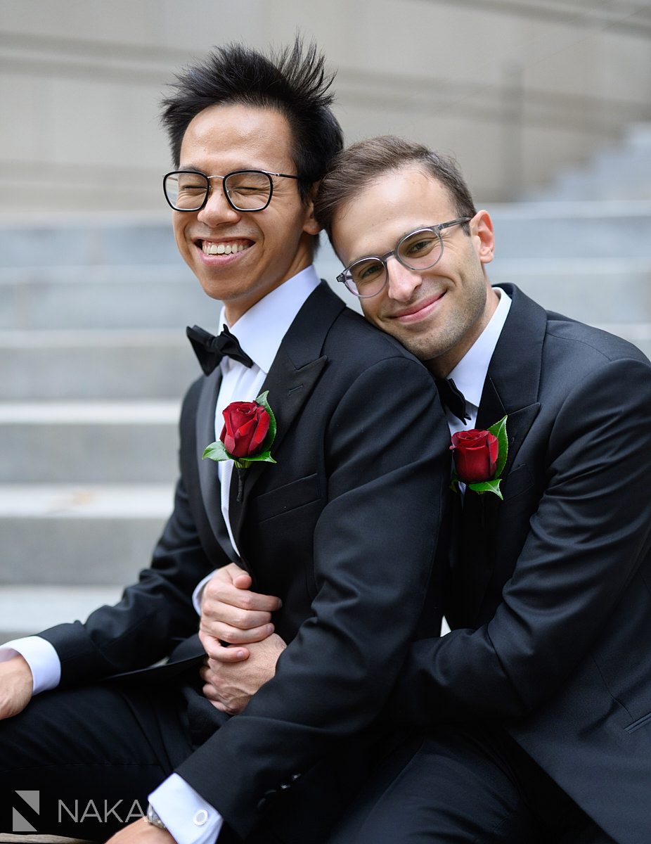 two grooms portrait same sex marriage chicago tuxedo