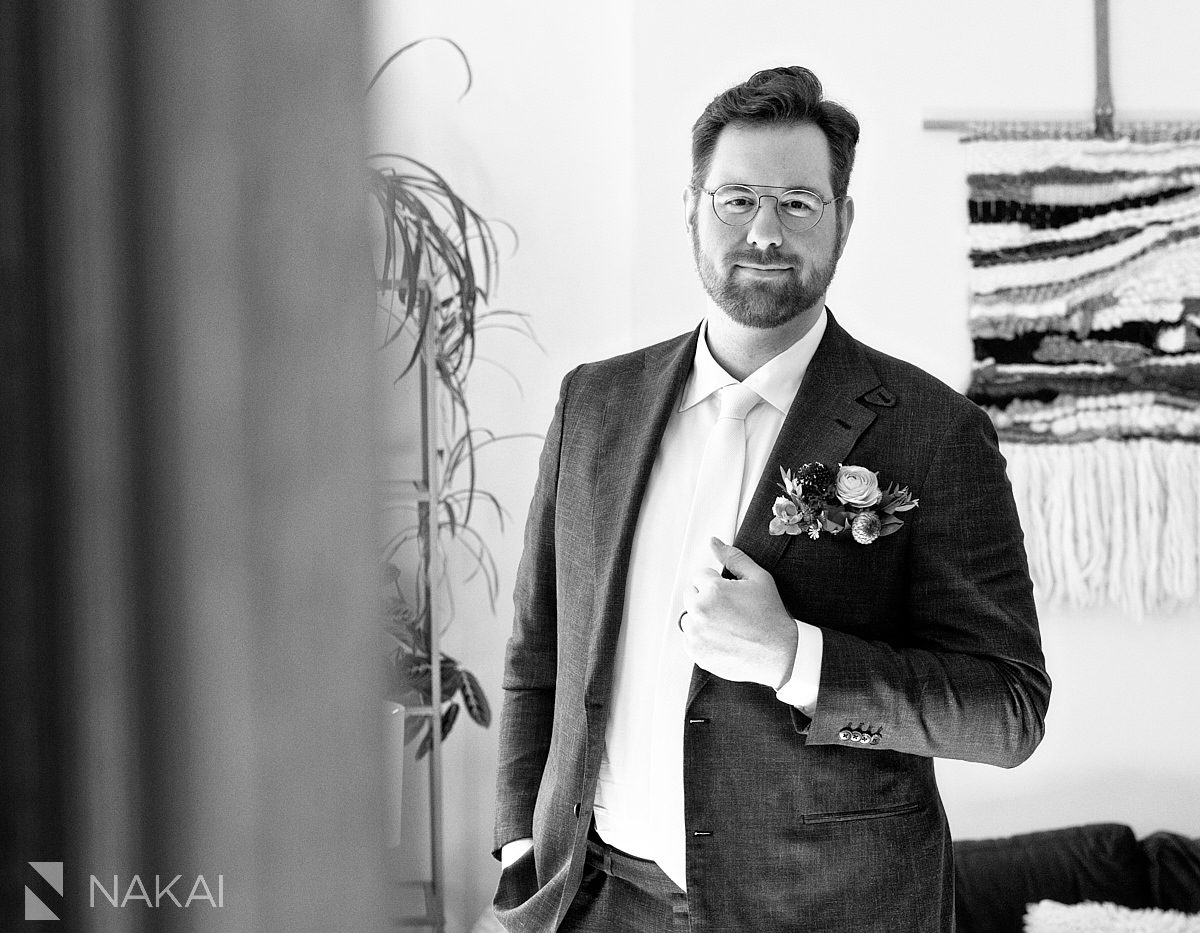 Chicago apartment grooms portrait wedding photo
