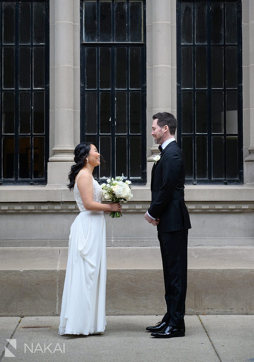 first look the casino club chicago wedding photo bride and groom