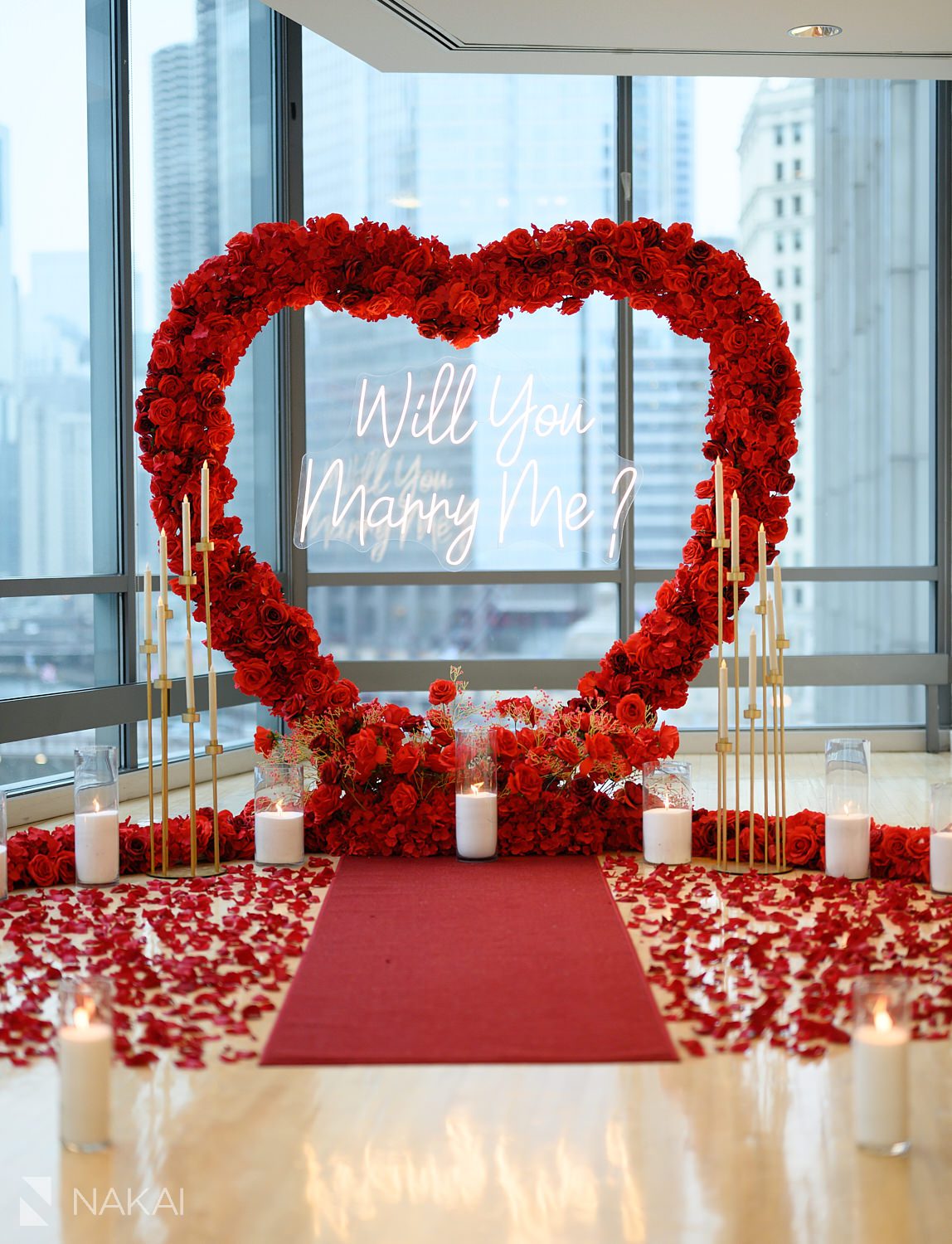chicago luxury proposals indoor winter rose heart wreath