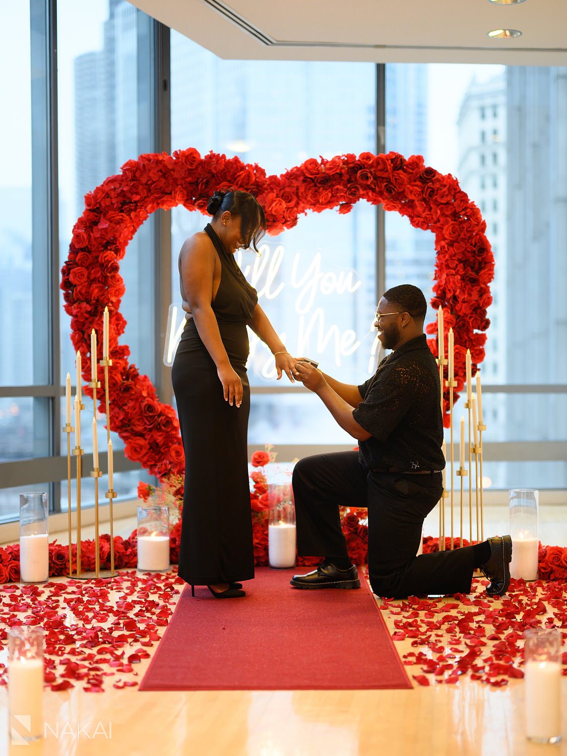 chicago luxury proposals indoor winter rose heart wreath