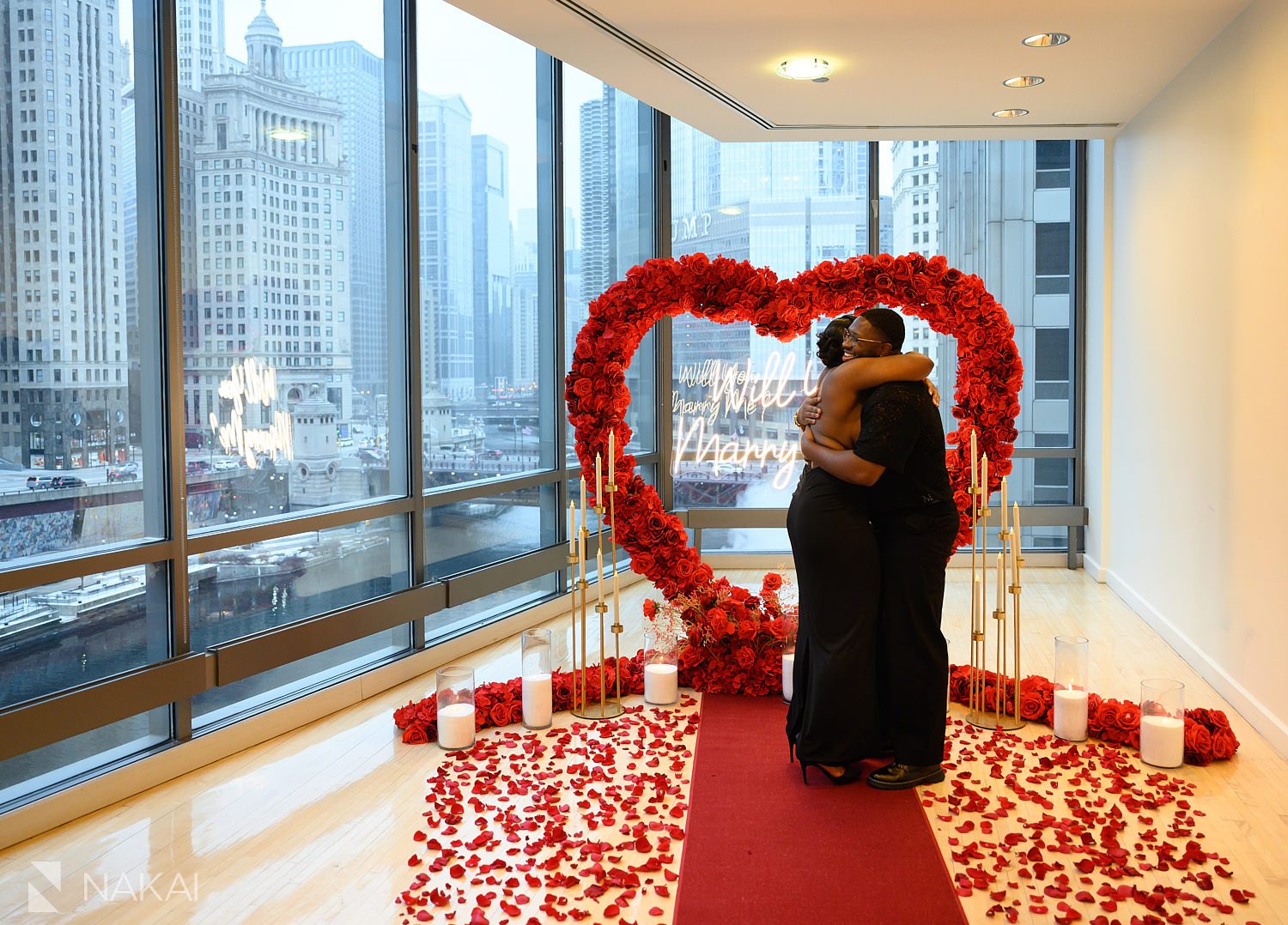 chicago luxury proposals indoor winter rose heart wreath