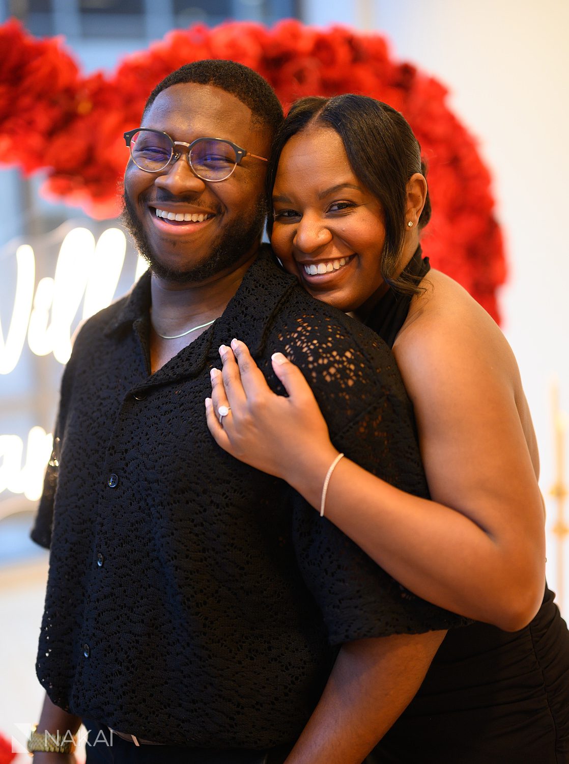 winter chicago luxury proposals couple together smiling