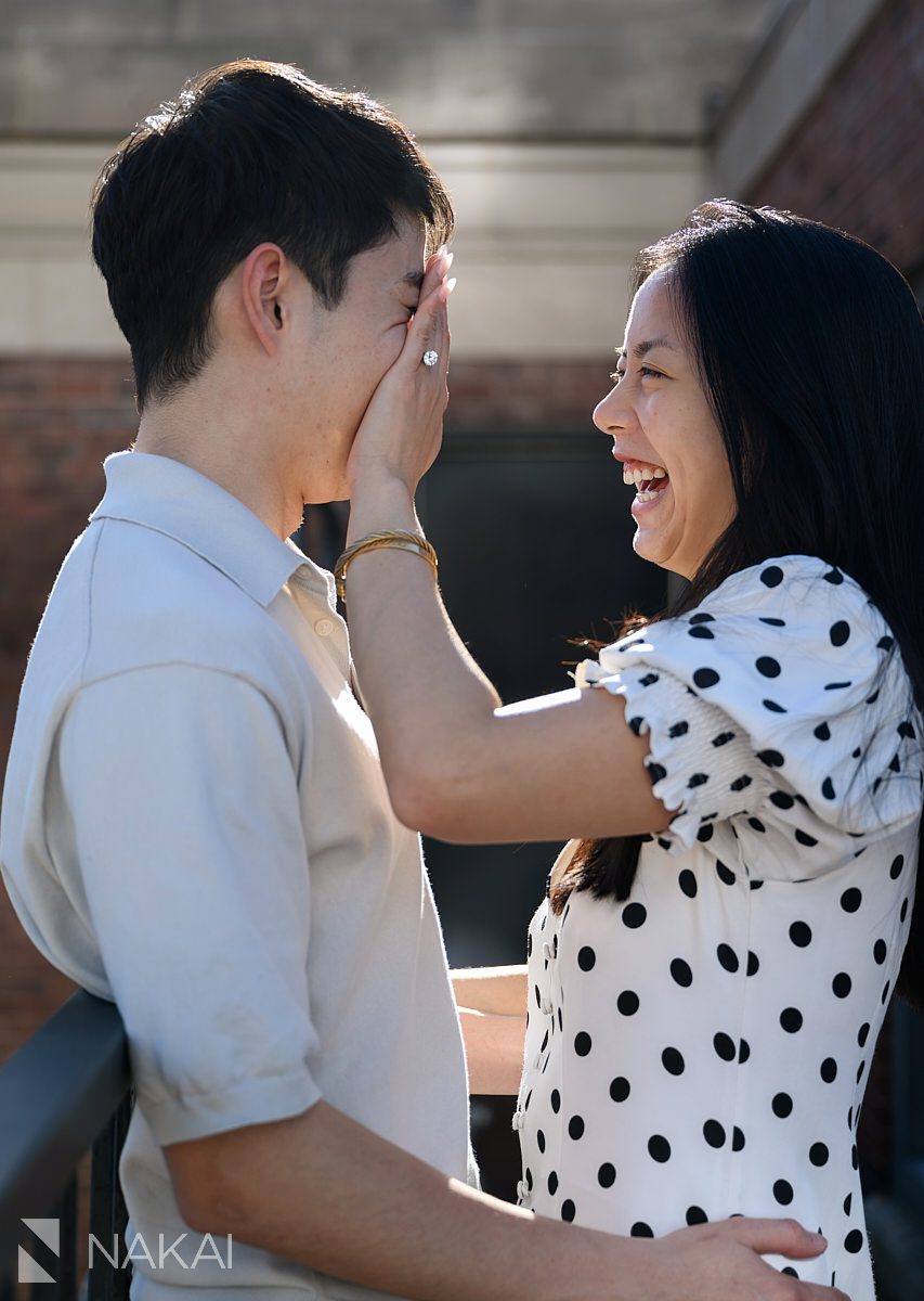 laughing and having fun during chicago proposal