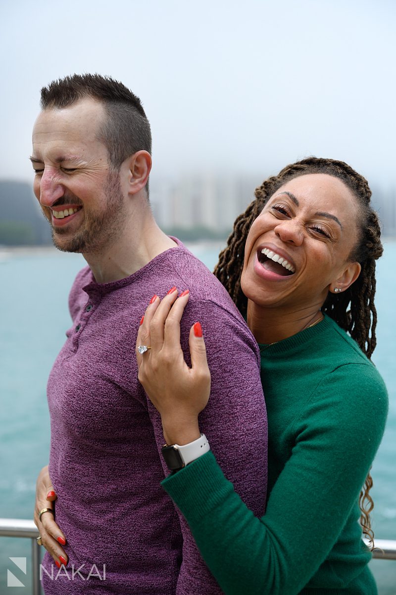 laughing smiing after chicago lakefront proposal