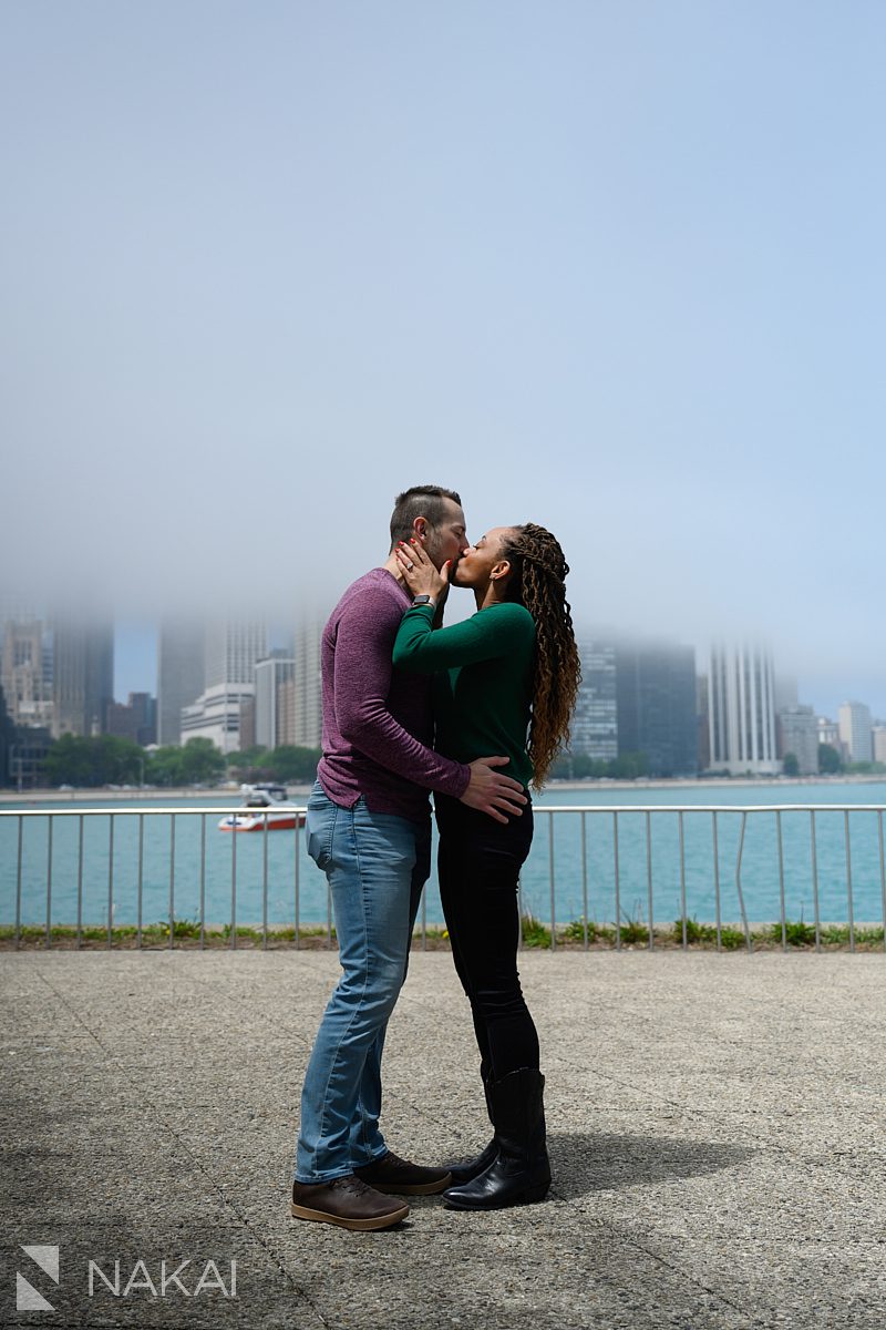 kiss after chicago lakefront proposal photos