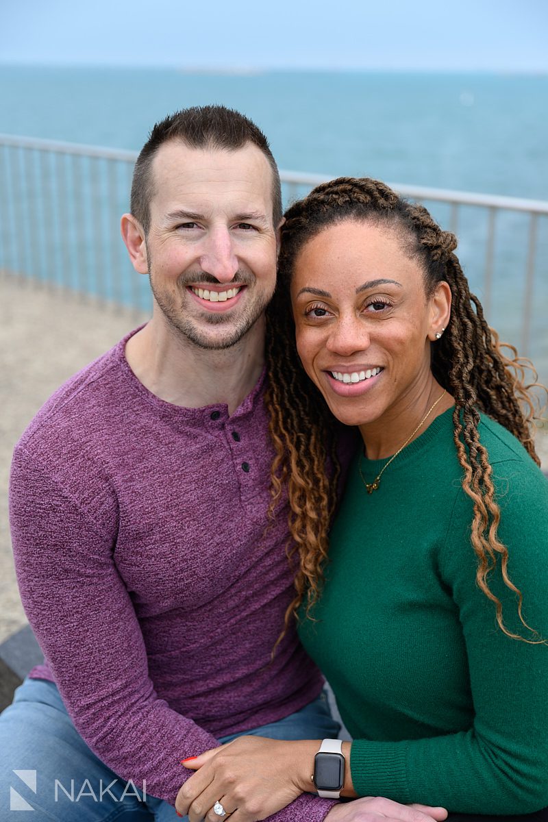 looking at camera engagement chicago lakefront photos