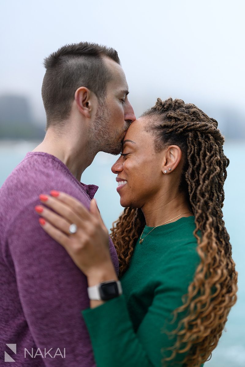 forehead kiss engagement photos chicago lakefront