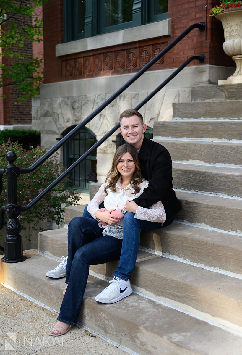 couple on steps old town chicago engagement photographer