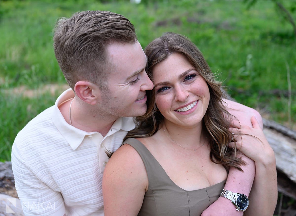 arm wrapped around each other in south pond chicago engagement photo