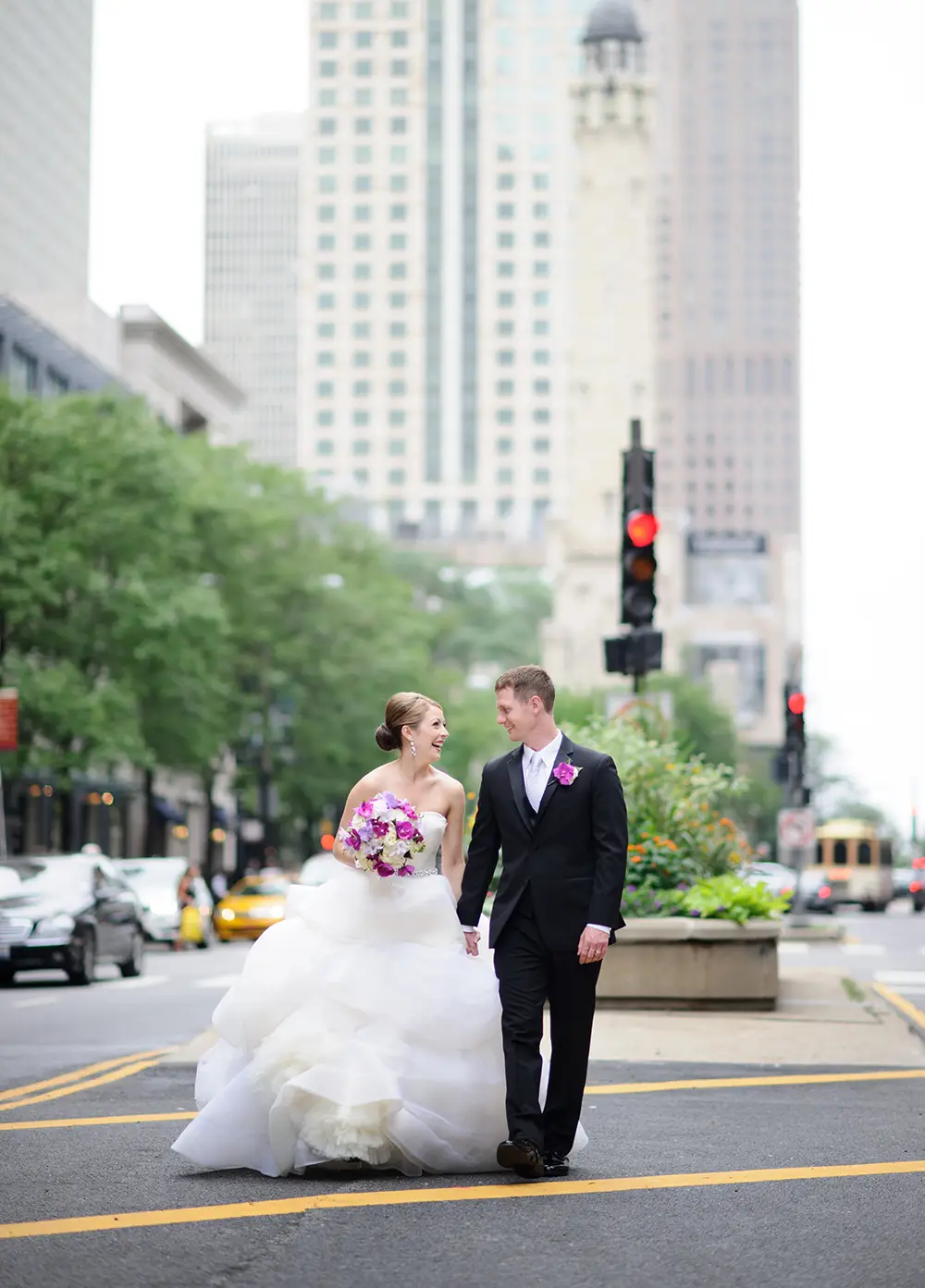 michigan avenue wedding walk from peninsula chicago