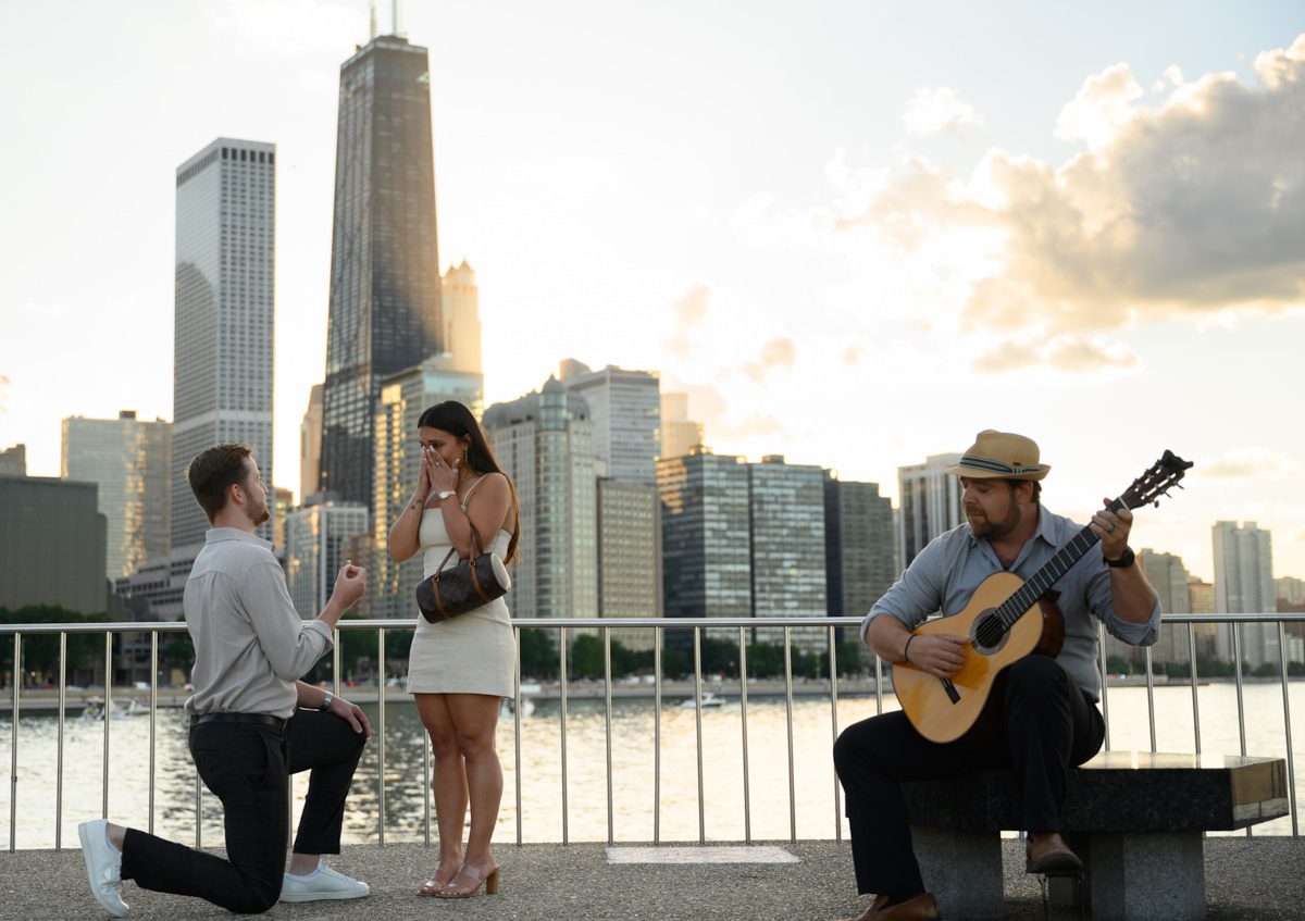 emotional at fake out suprise proposal chicago at olive park