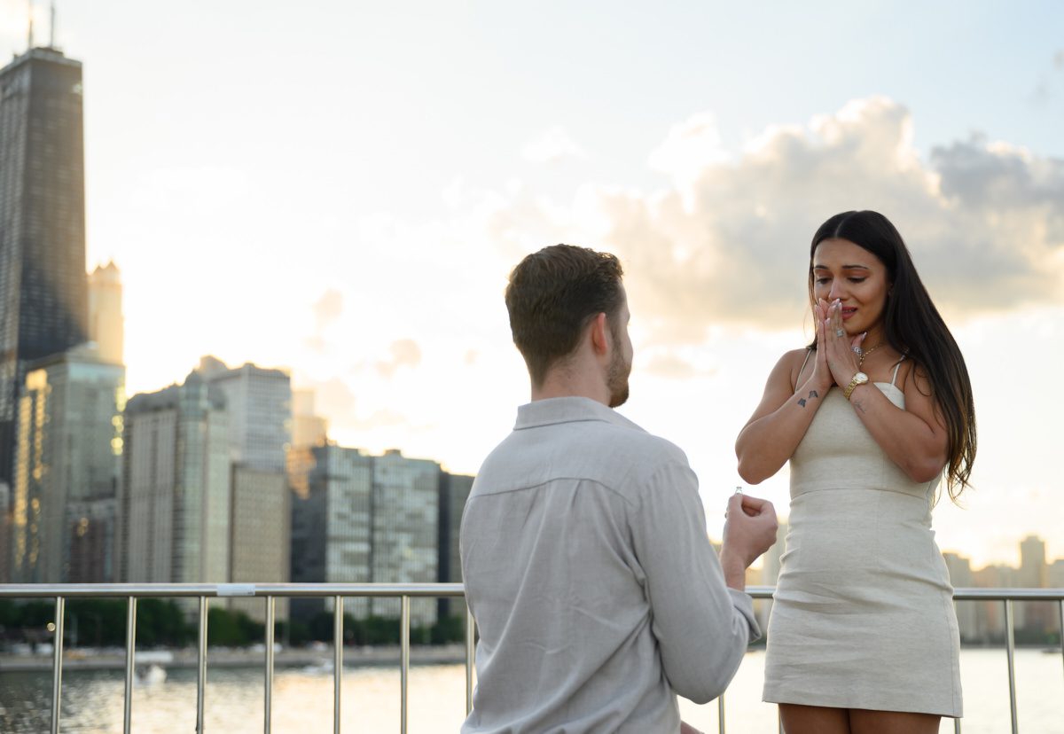 emotional during fake out suprise proposal chicago at olive park