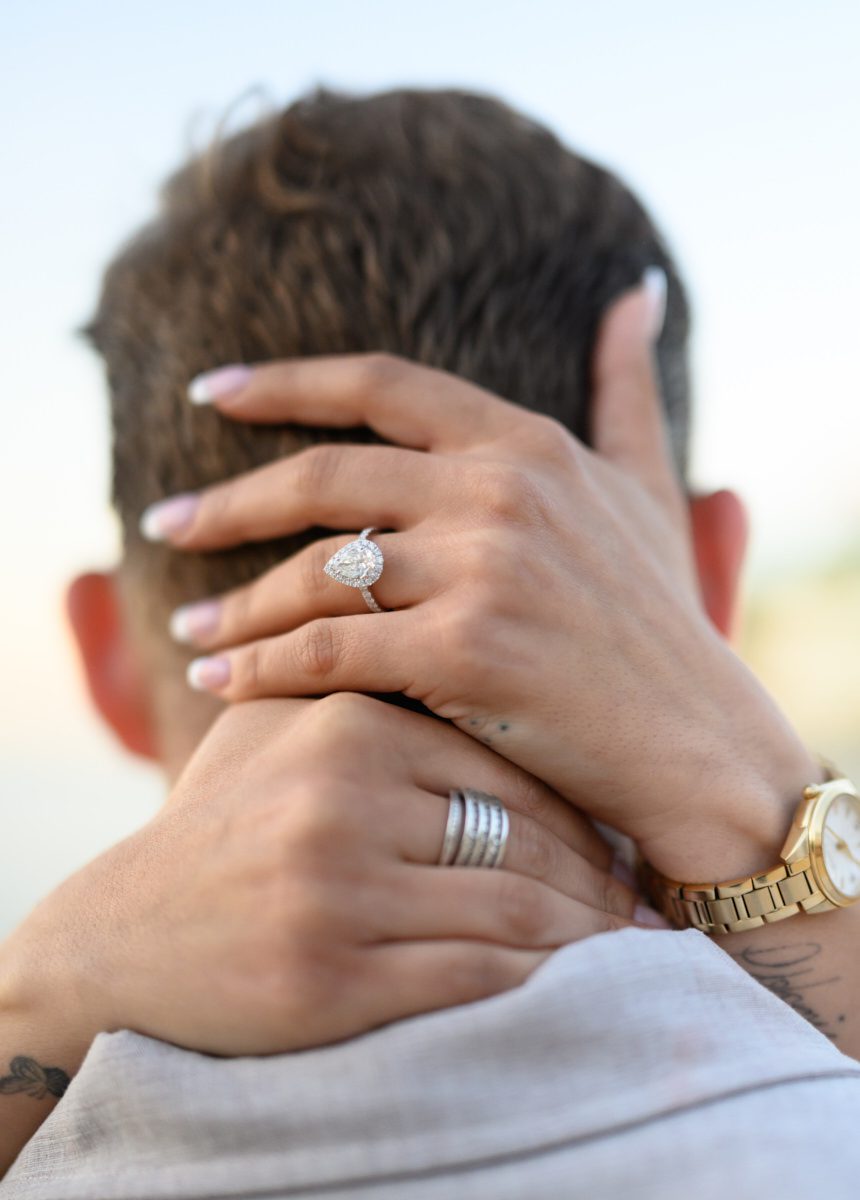close up of rings during suprise proposal chicago