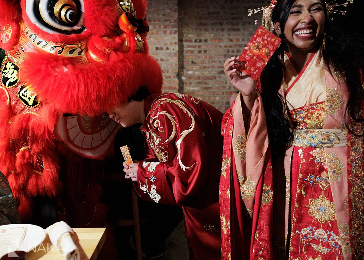 red chicago lion dancers wedding reception