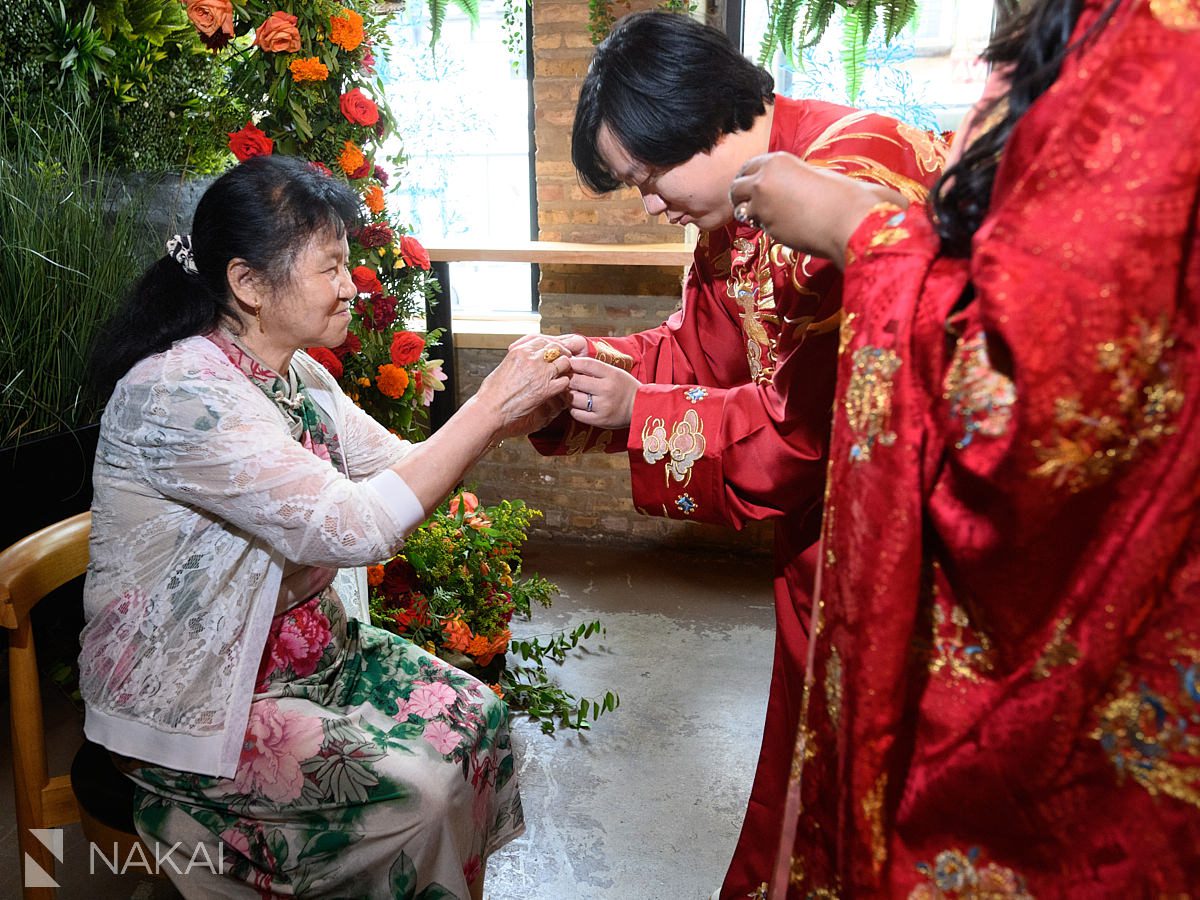 grandma during chicago chinese tea ceremony wedding day
