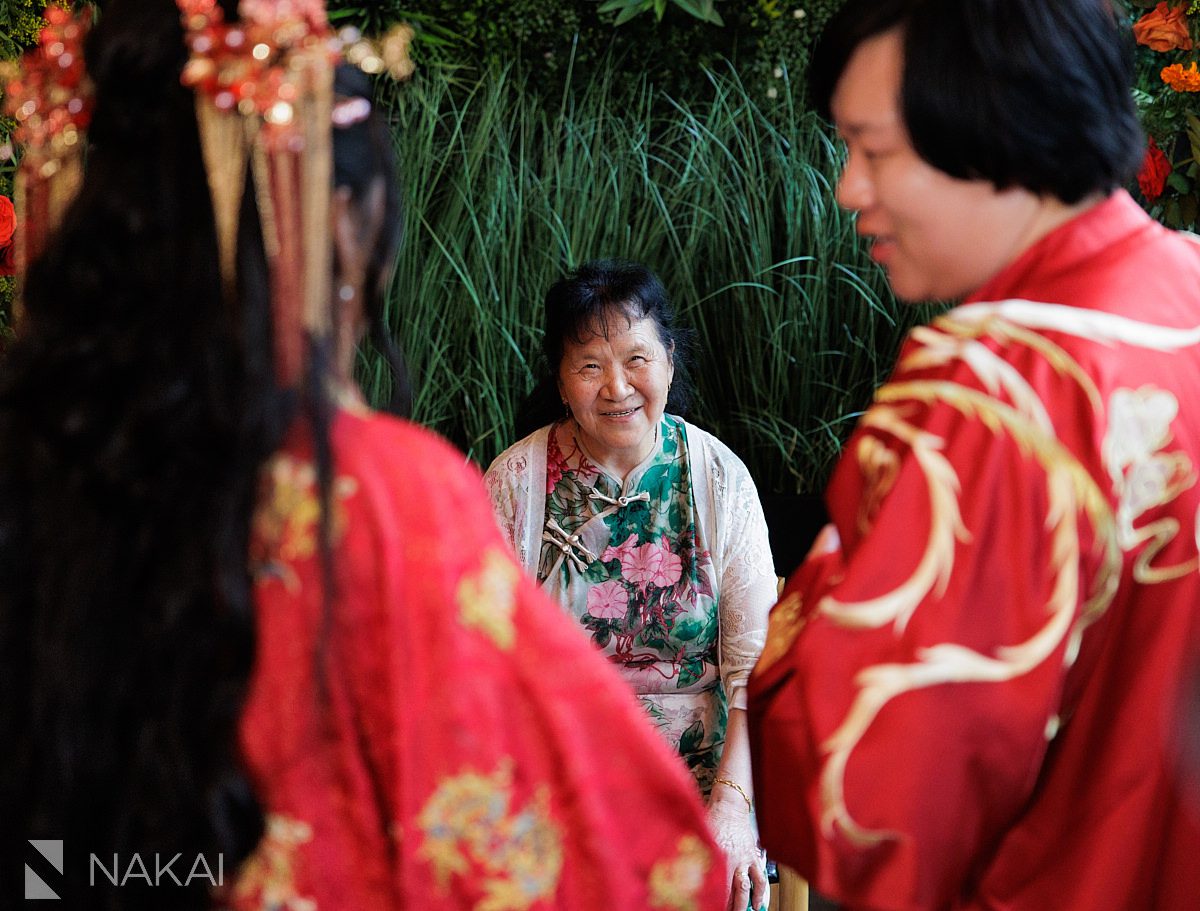 grandma during chicago chinese tea ceremony wedding day