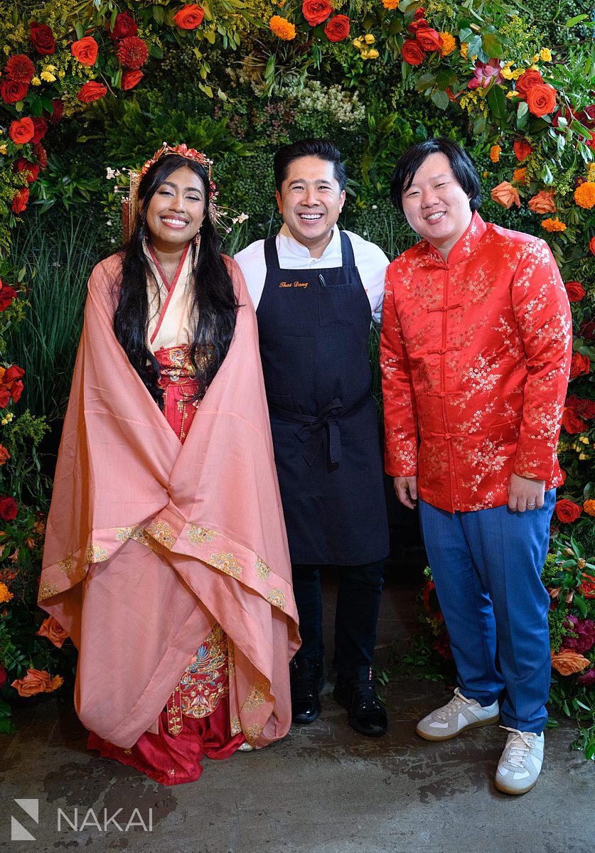 bride and groom with chef Thai Dang
