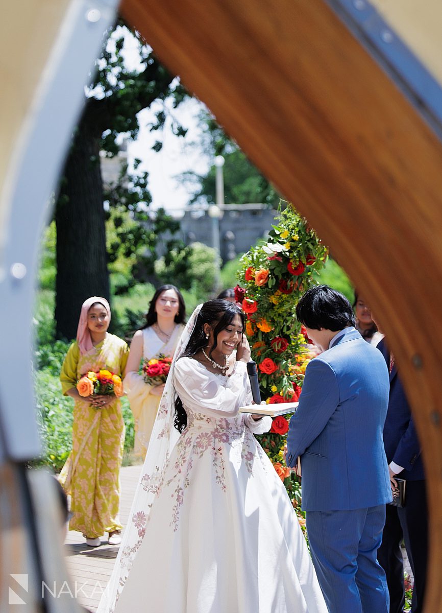 close up of bride during vows people's gas pavilion wedding
