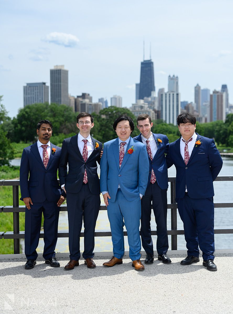 groomsmen on south pond bridge wedding photo