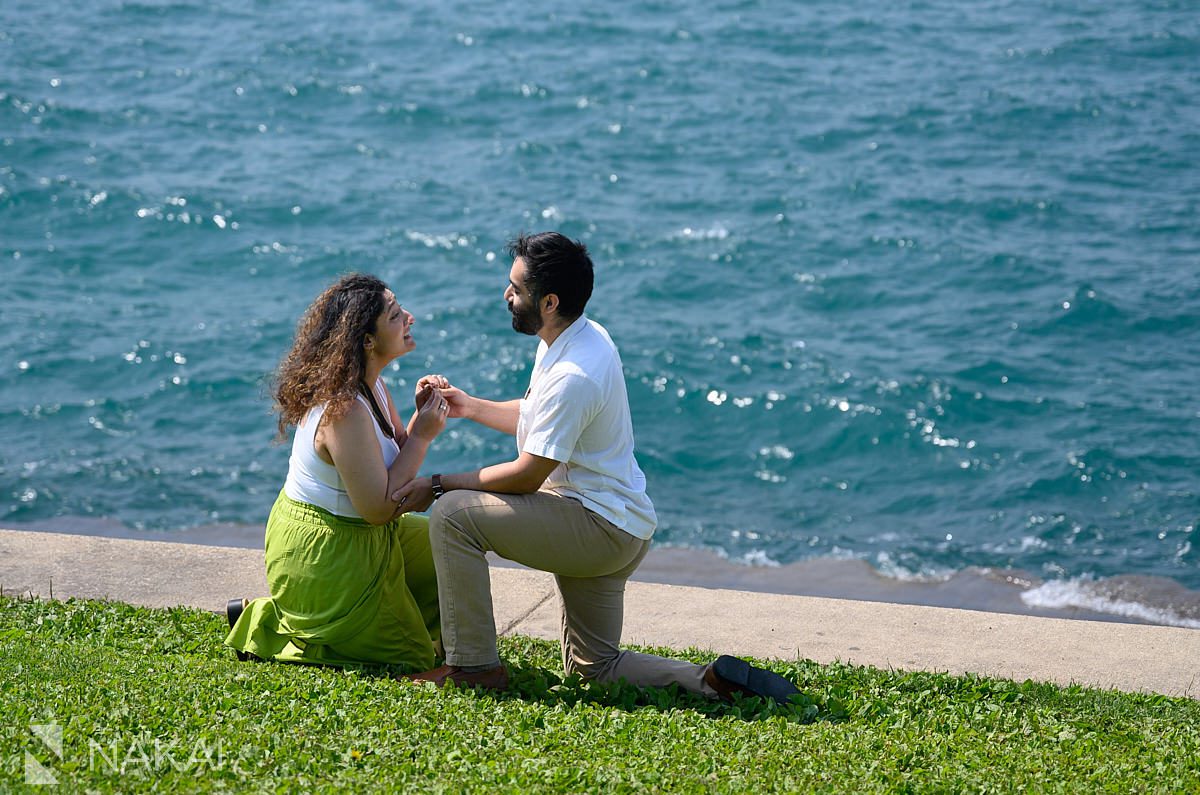 adler planetarium proposal, guy on bended knee, girl on her knees too
