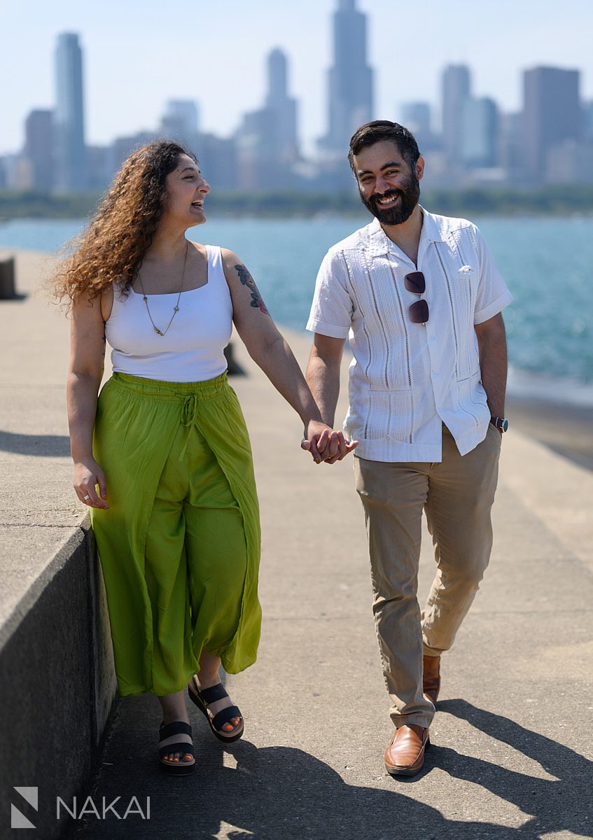 couple walking during adler planetarium engagement
