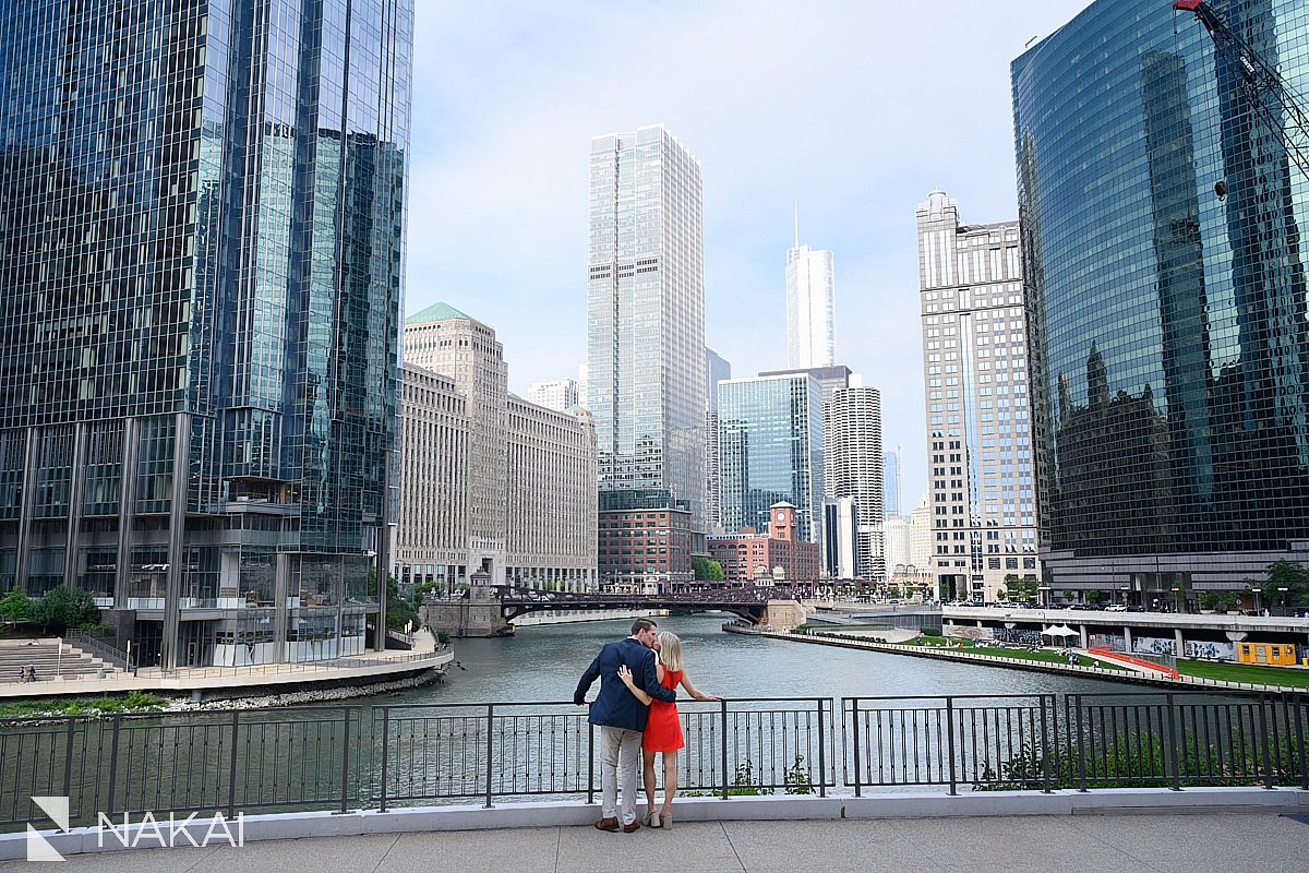 looking at each other river point park engagement photos