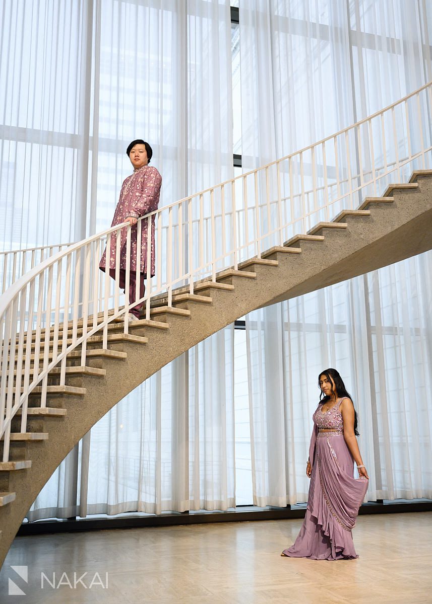 creative chicago art institute spiral staircase engagement picture