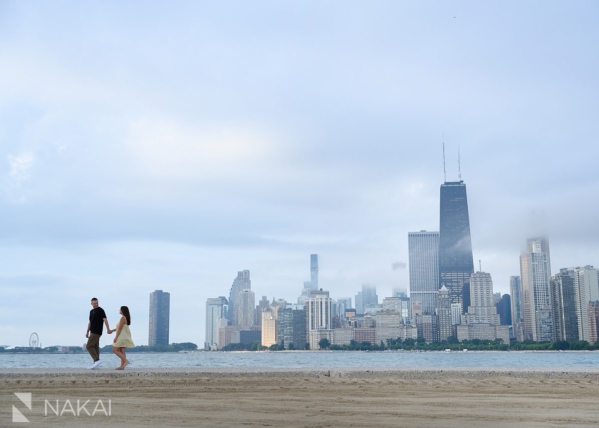walking on north ave pier during chicago lakefront engagement