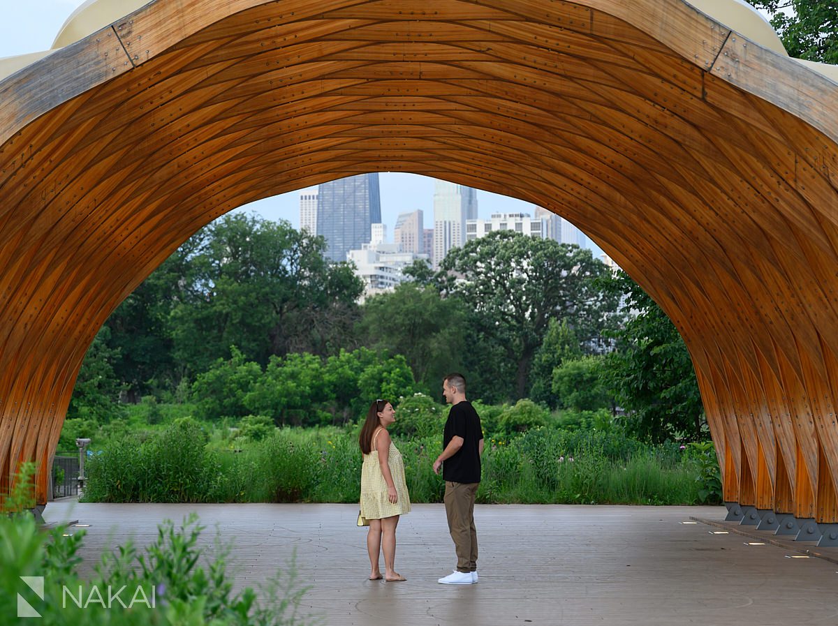 just standing, moments before proposal in the honeycomb in Lincoln Park, Chicago