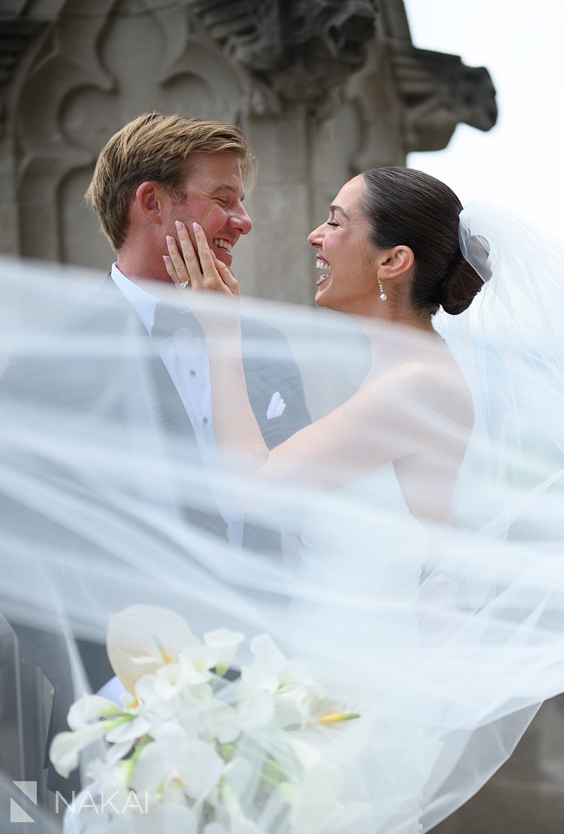 rooftop terrace university club chicago wedding bride and groom smiling