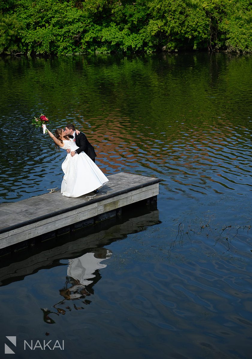 rockwell on the river wedding Chicago couple on dock