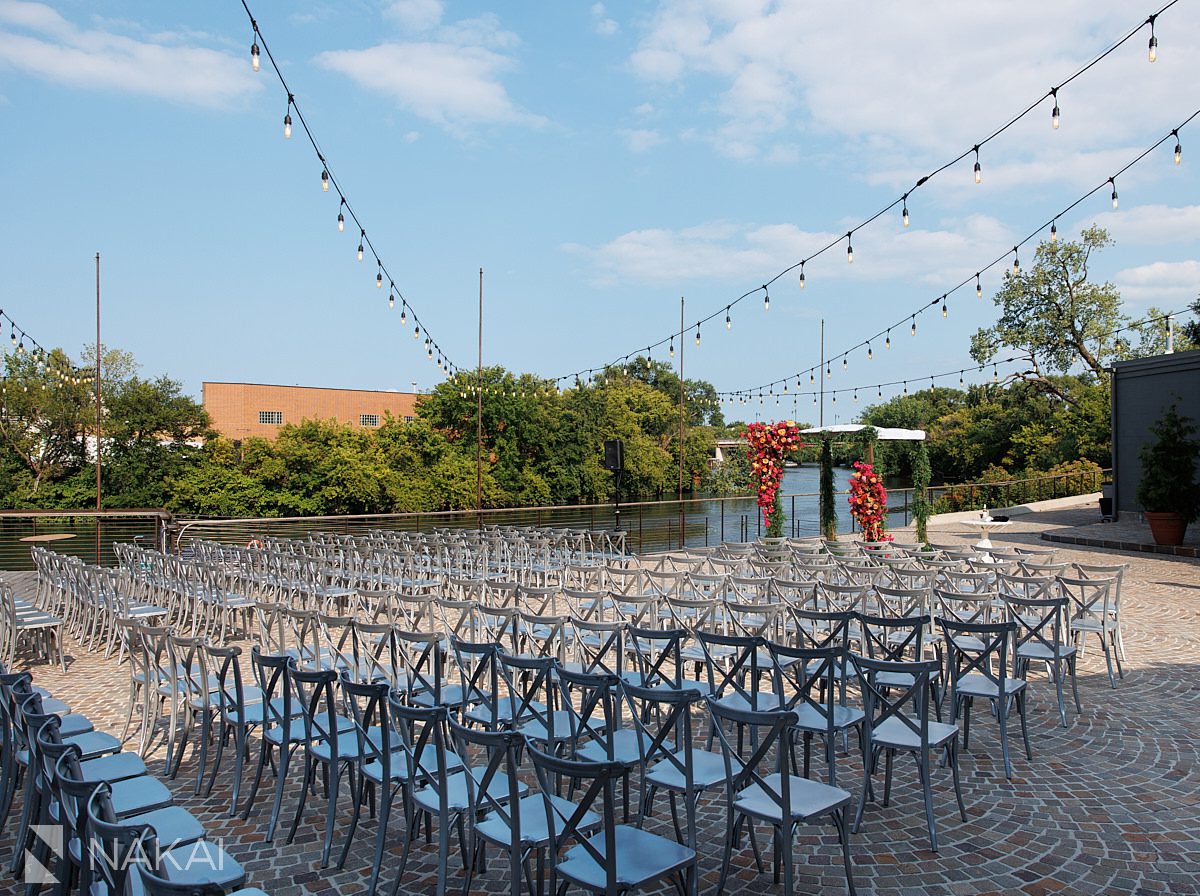 outdoor rockwell on the river wedding ceremony