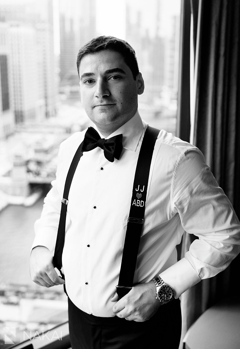 groom suspenders westin river north wedding